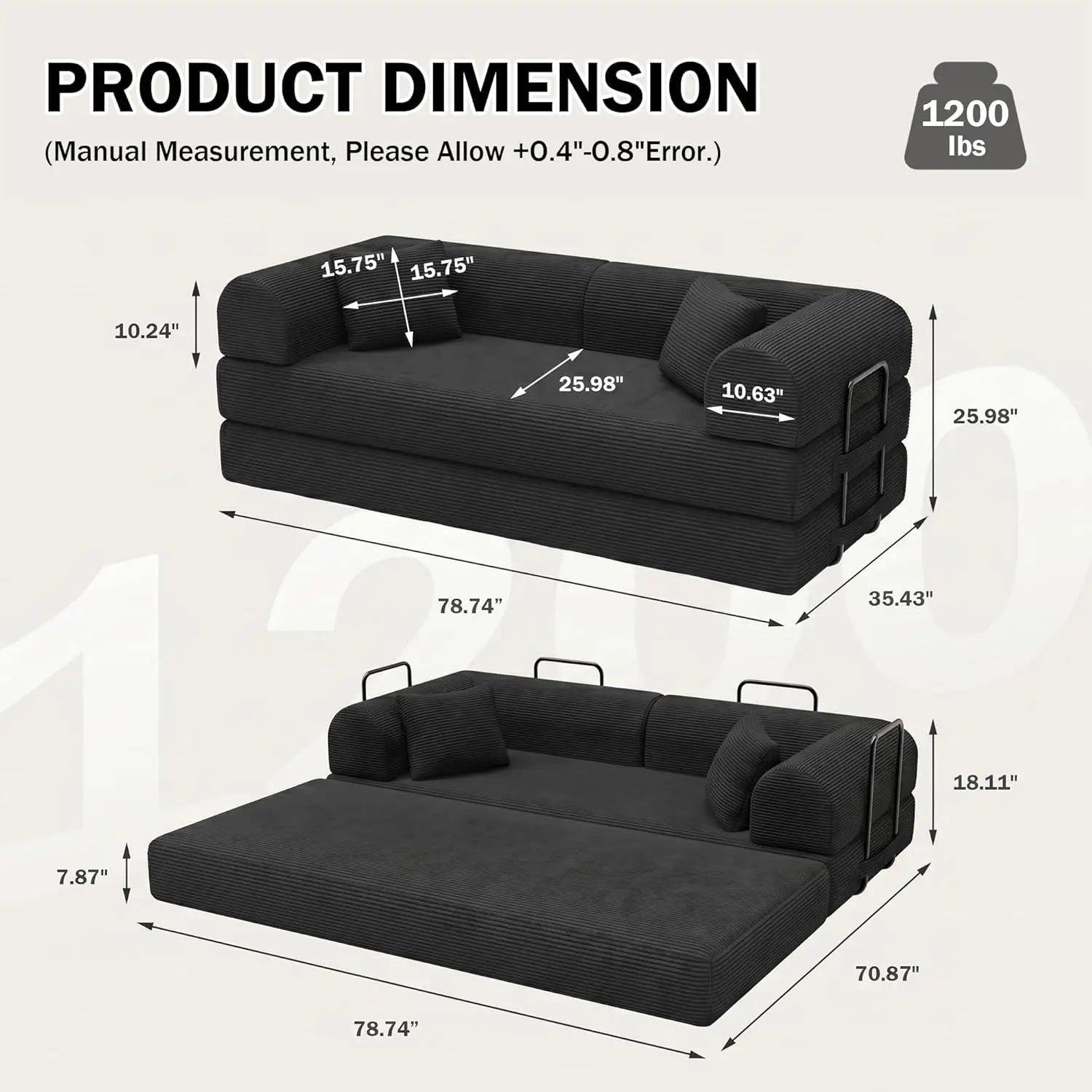 79IN 5-in-1 Folding Sleeper Sofa Bed, Corduroy, Modular