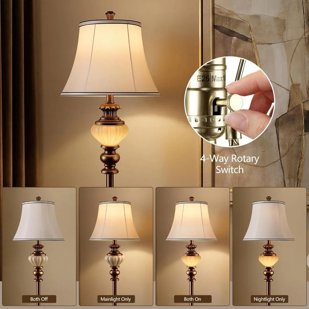 65'' Vintage Floor Lamp Nightlight, Fabric Shade Rotary Switch, LED Bulb Included