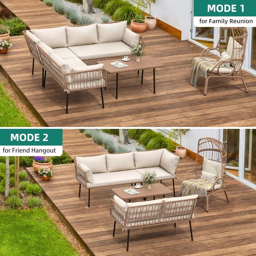 4-Piece Wicker Sectional, All Weather, Cushions, Side Table