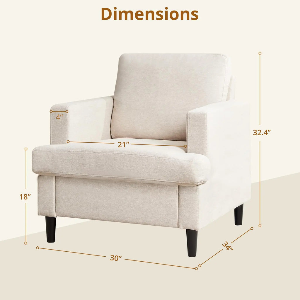 Accent Chair, Linen Soft Thick High Resilience Foam Cushion, Wood Legs