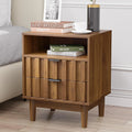 Fluted Nightstand 2-Drawers, 19" Wide Solid Wood Legs, Open Shelf