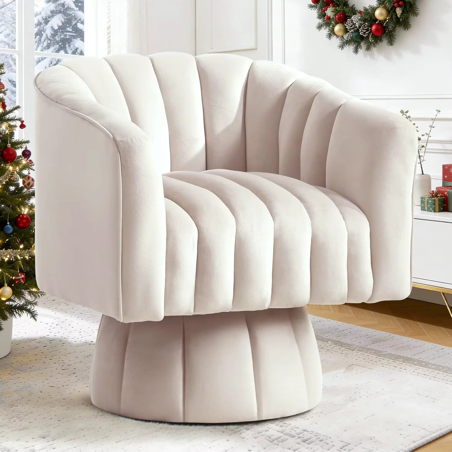 360° Swivel Barrel Chair, Wide Upholstered Velvet Fabric