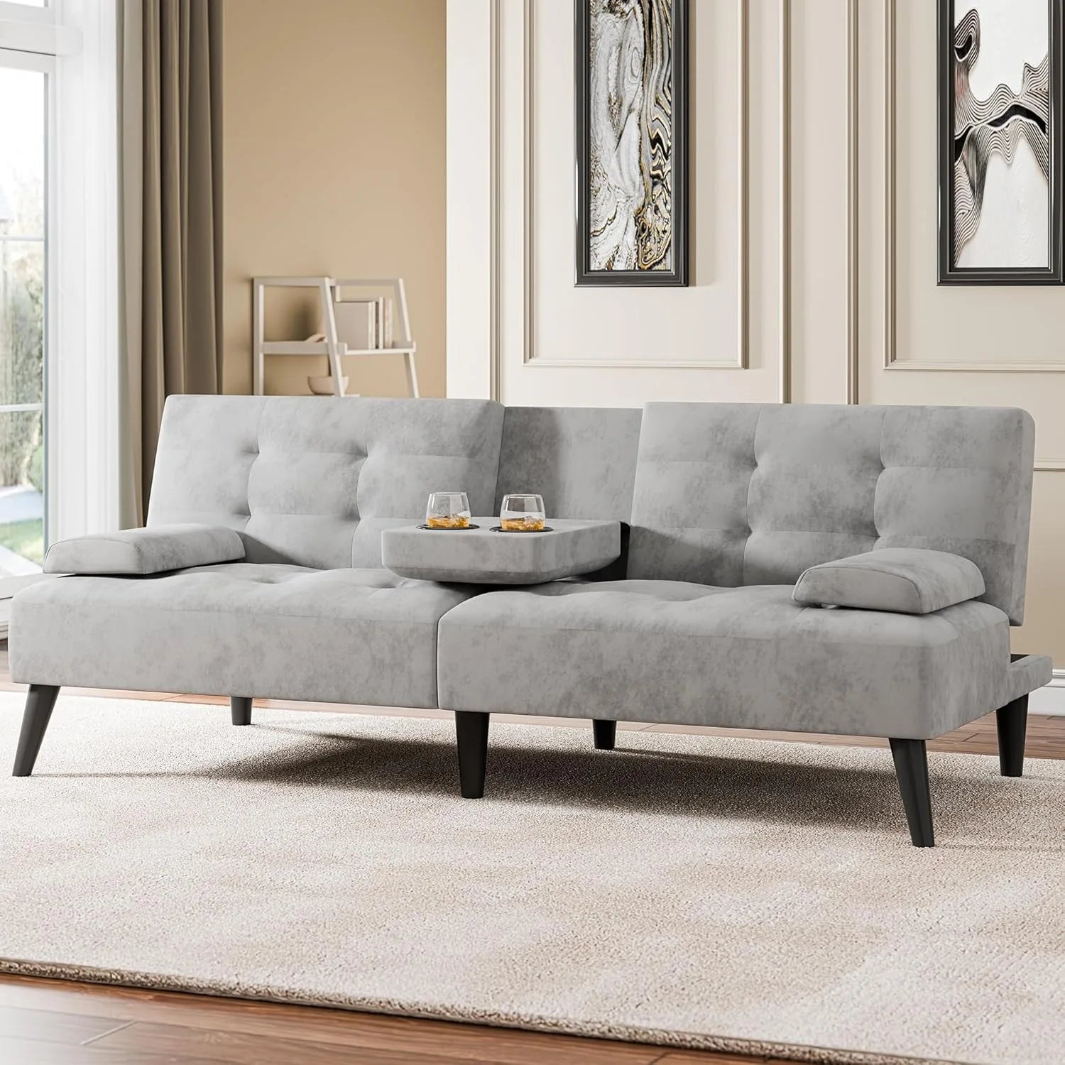 64IN Futon Bed, 2-Cup Holders, 3 Adjustable Angle,  Removable Parts