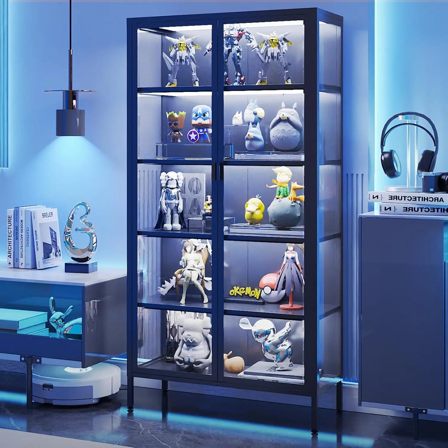Glass Display Case, LED Lights, Adjustable Shelves