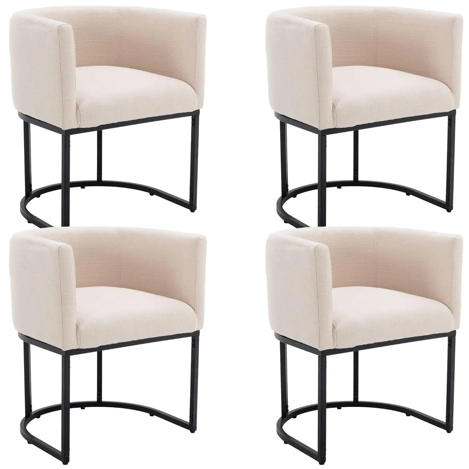 Velvet Set-of-4 Barrel Arm Dining Chairs w/Chrome Metal Frame