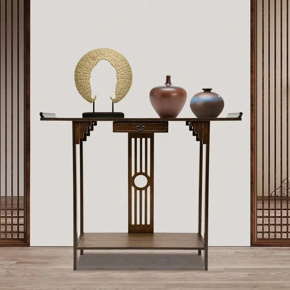 Walnut Bamboo Console Table Narrow Long Console