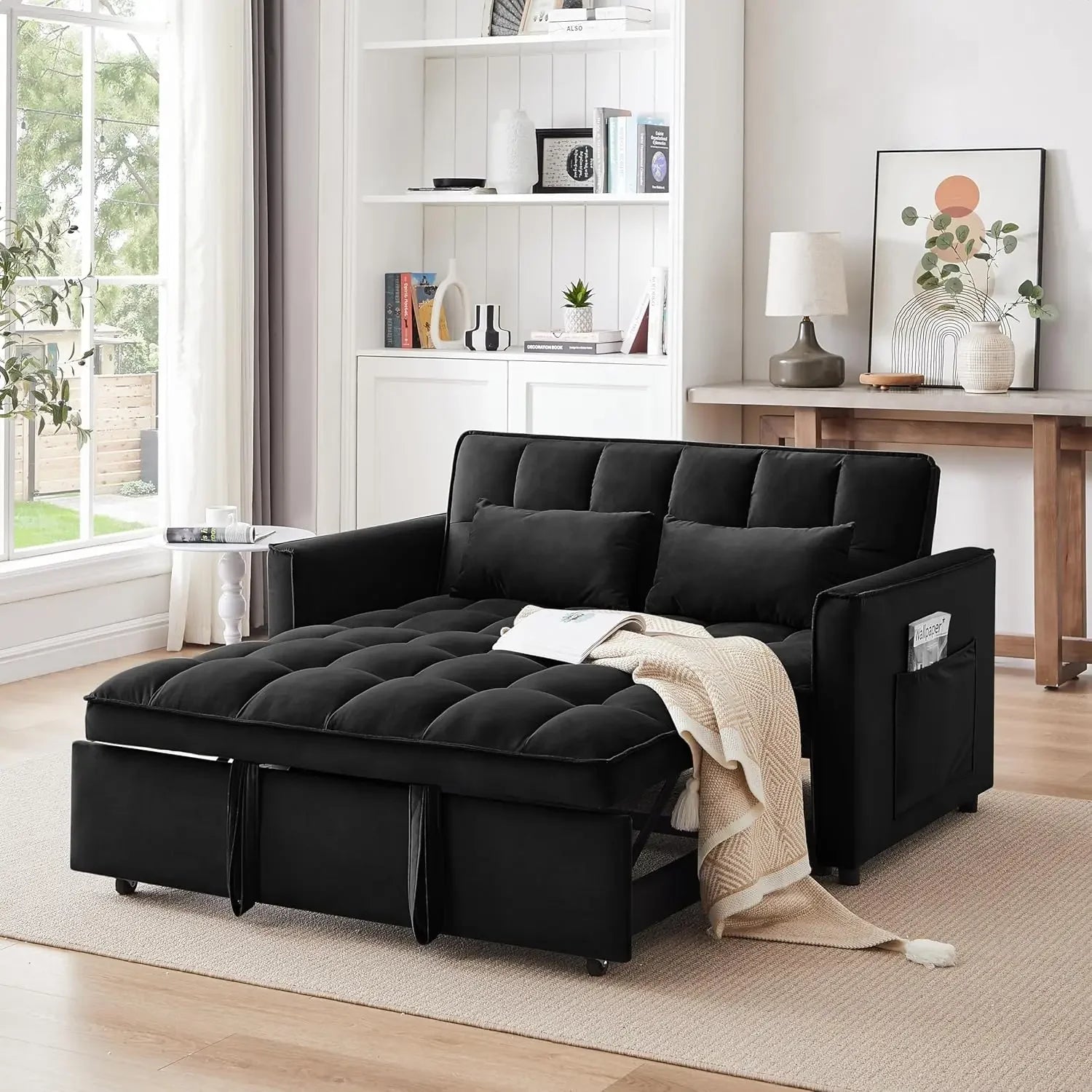 55" 3-in-1 Loveseat Sleeper Sofa Adjustable Reclining Pull Out