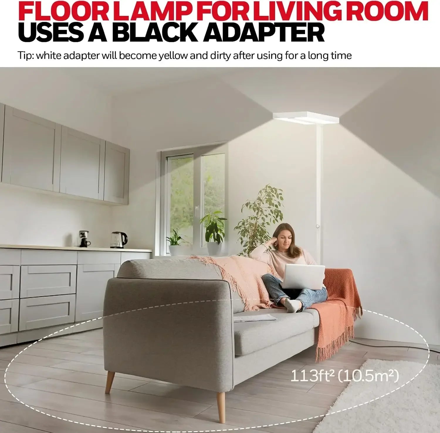 6000LM LED Floor Lamp, Eye-Caring Reading Standing Light,