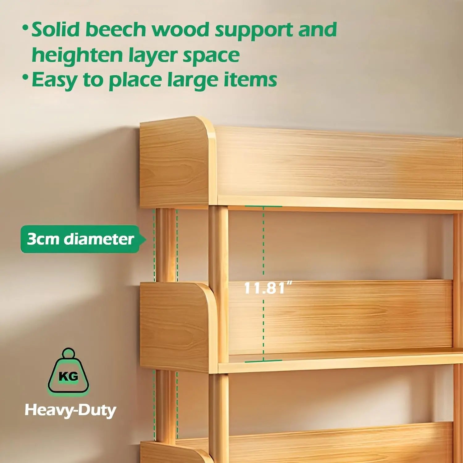 3-Tier Wooden Open Bookcase with Solid Wood Frame.