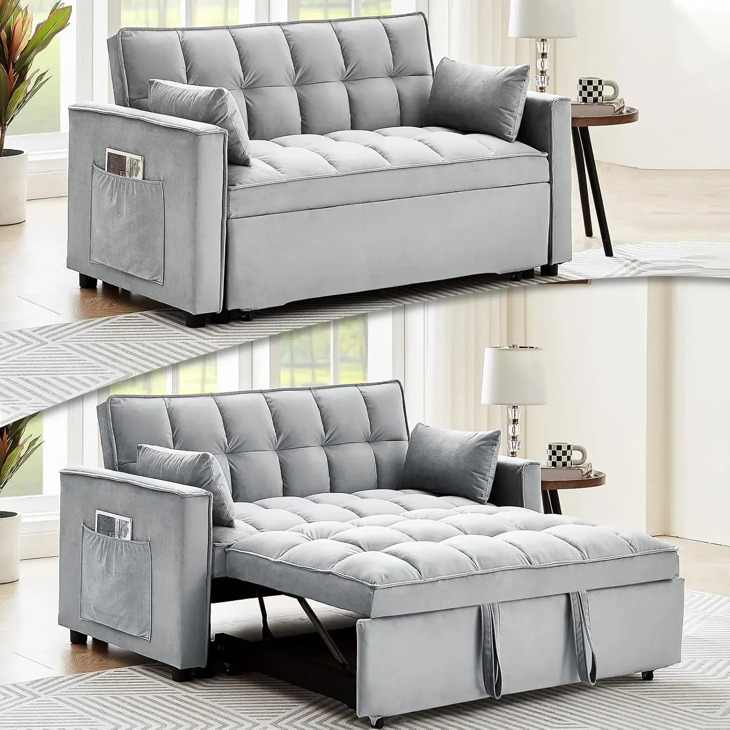 55" 3-in-1 Loveseat Sleeper Sofa Adjustable Reclining Pull Out