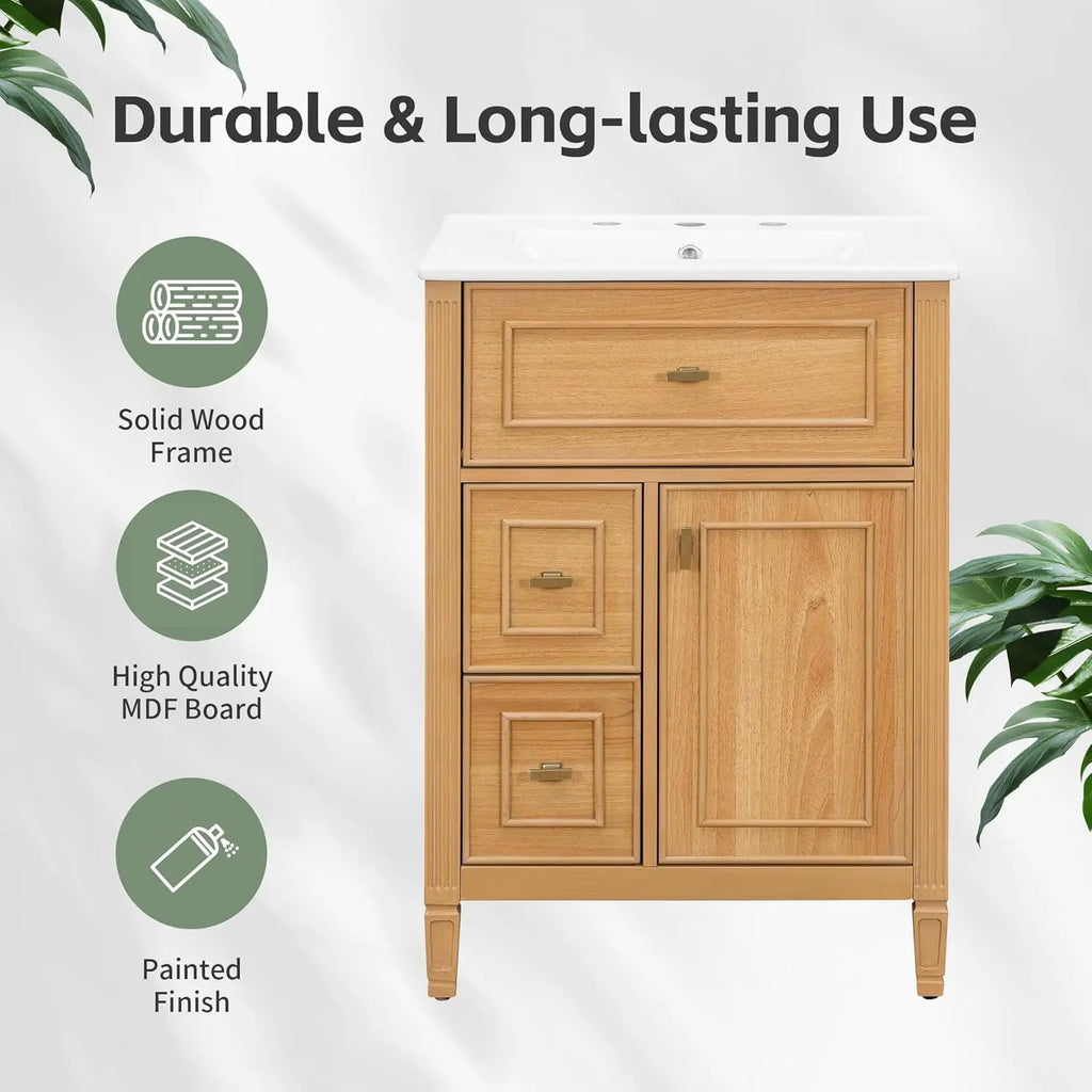 24-inch Vanity Flip Drawer Single Storage Cabinet 2 Drawers
