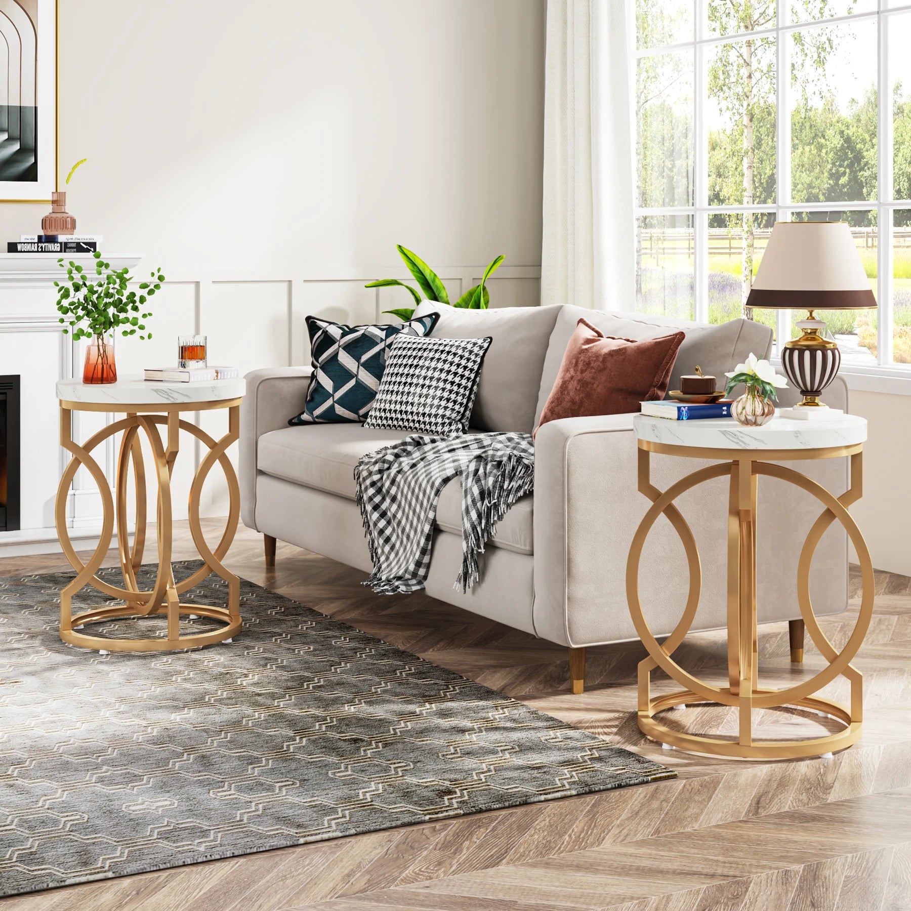 Round End Table 20" Thick Wood Top, Unique O-Shaped Base