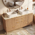 55'' Fluted Vanity Double Ceramic Sink, 2 Cabinets 5 Drawers