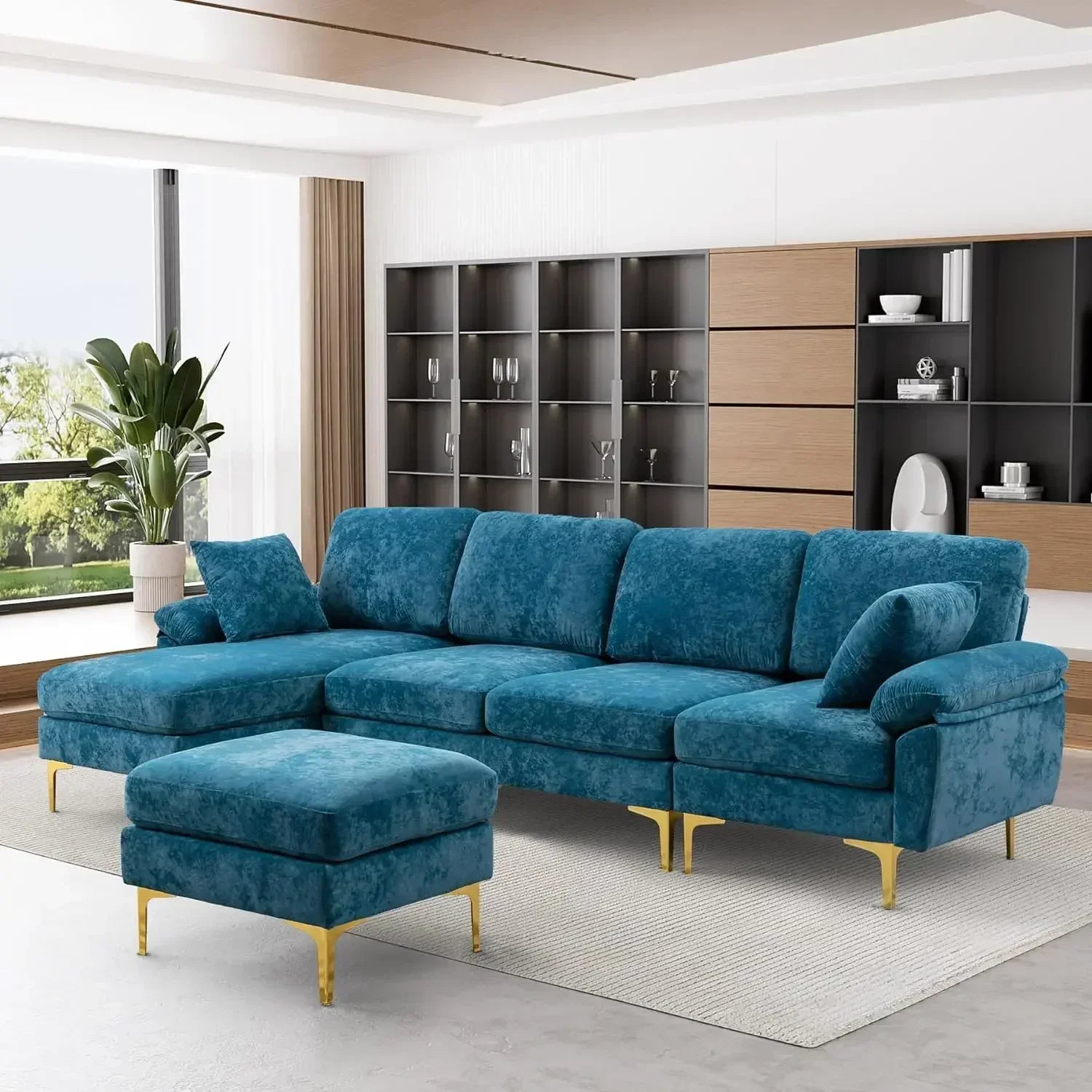 Velvet U-Shaped Convertible To L-Shaped Sectional 4 Seat Sofa