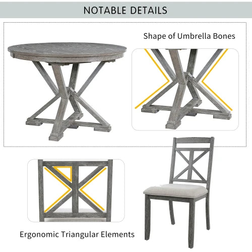 5-PC Extendable Round Dining Table, 4 Upholstered Chairs