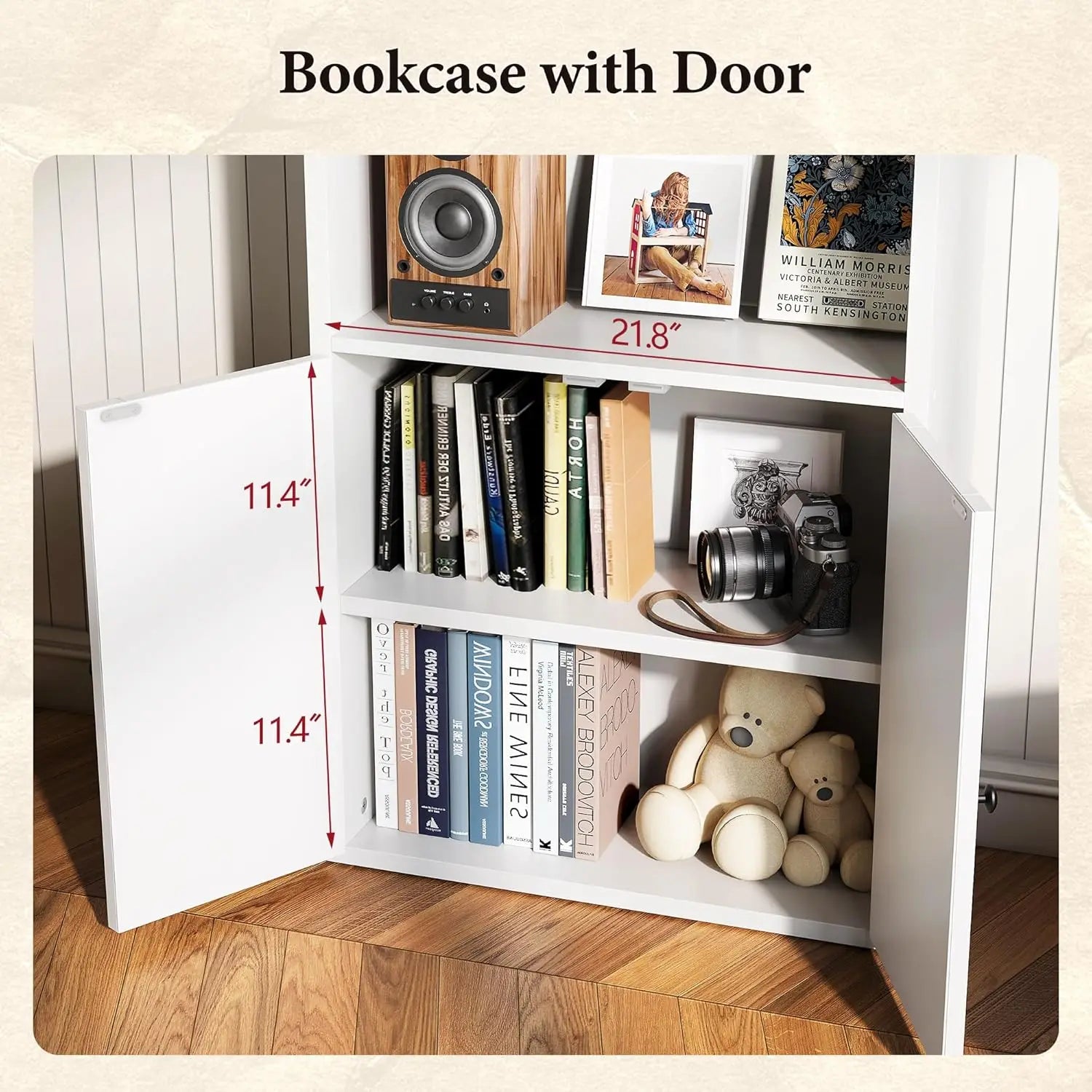 Set of 2, 71.5" 6-Tier Wooden Bookcase, Cabinet Doors,