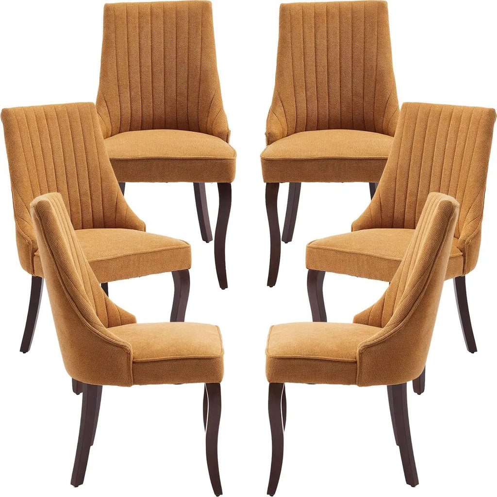 Velvet Upholstered Dining Chairs Set of 6 Wood Legs