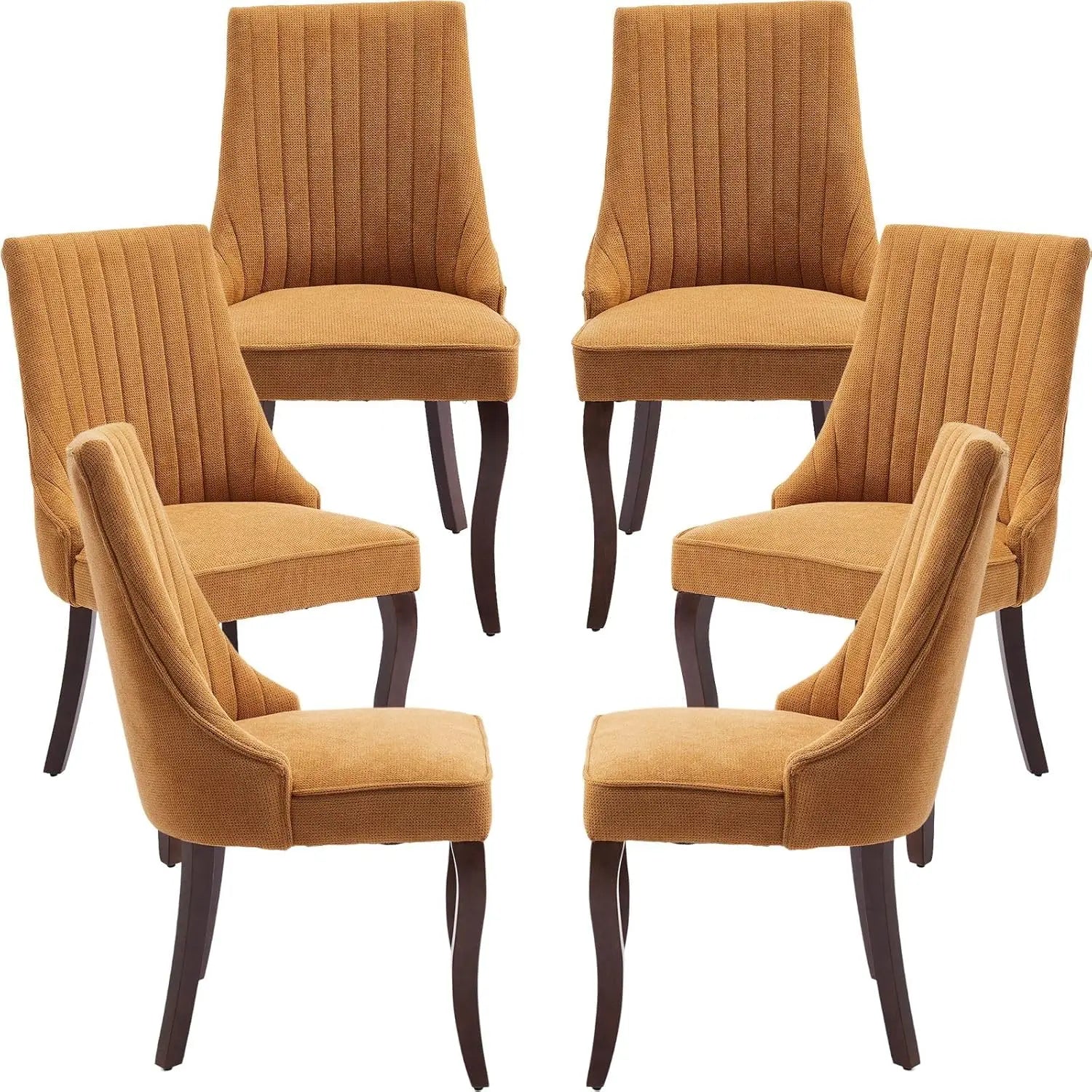Velvet Upholstered Dining Chairs Set of 6 Wood Legs