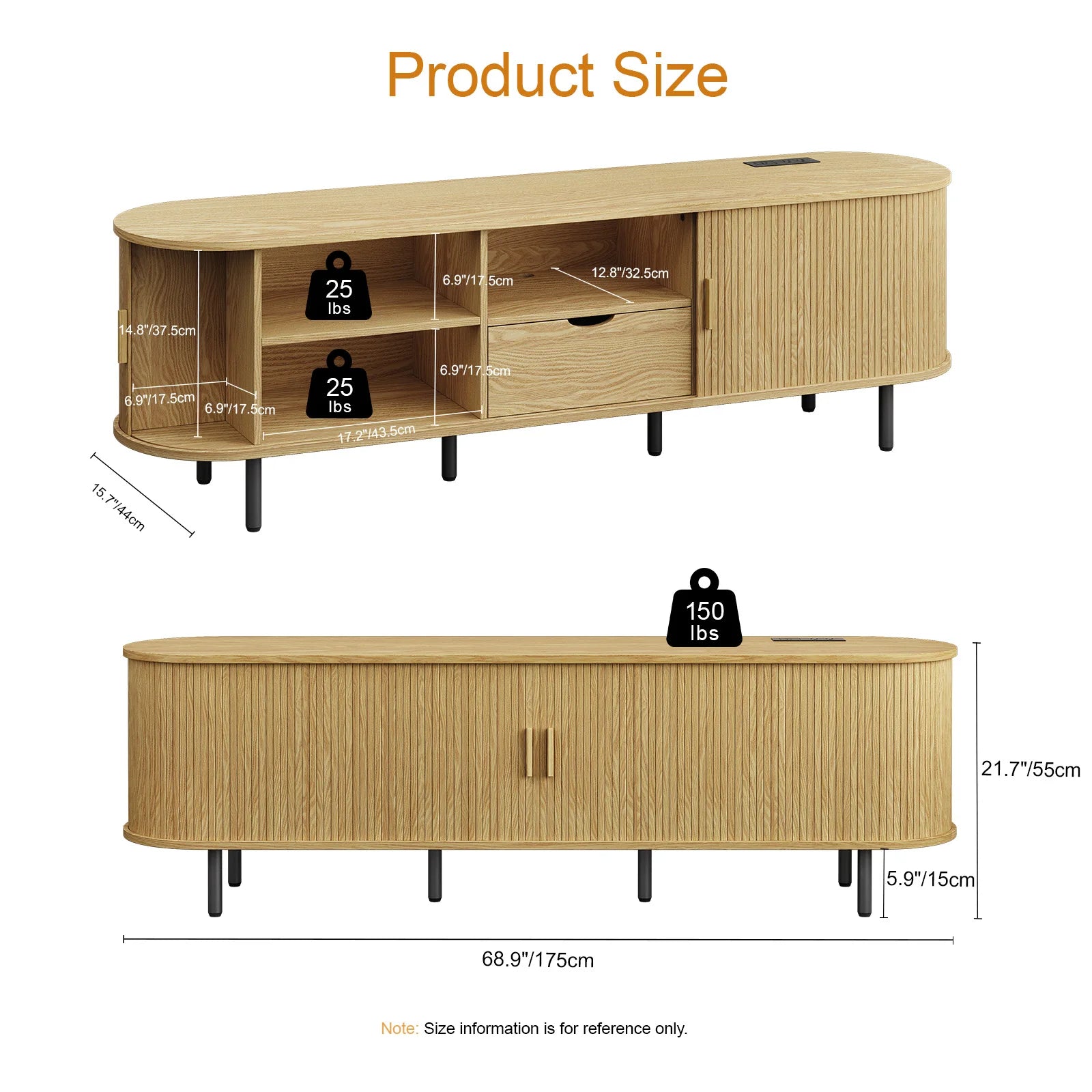 69" Entertainment Center, Storage, Drawer, Adjustable Shelves, Power Outlet for TVs up to 80"