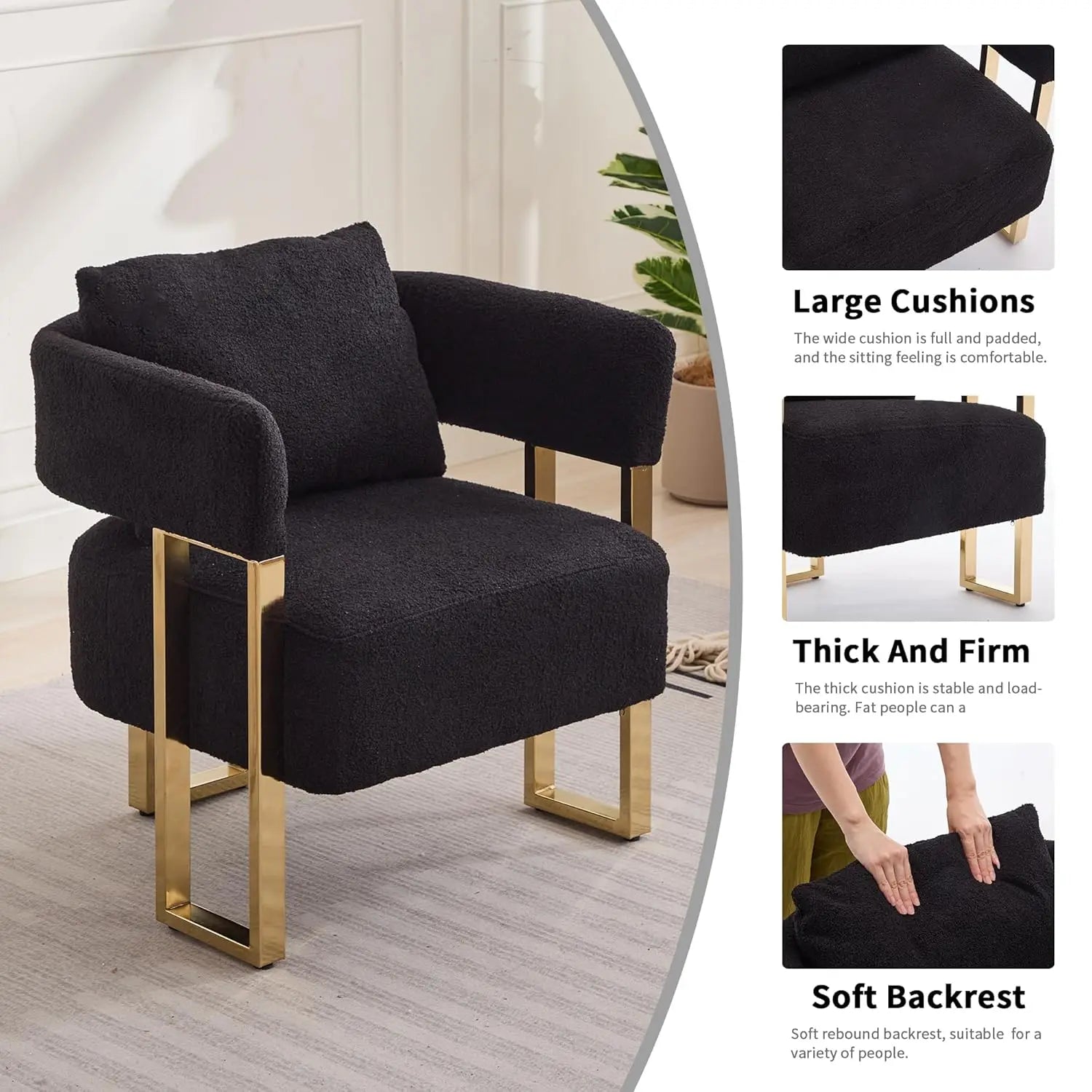 Barrel Accent Chairs 2pcs Upholstered, Gold Legs