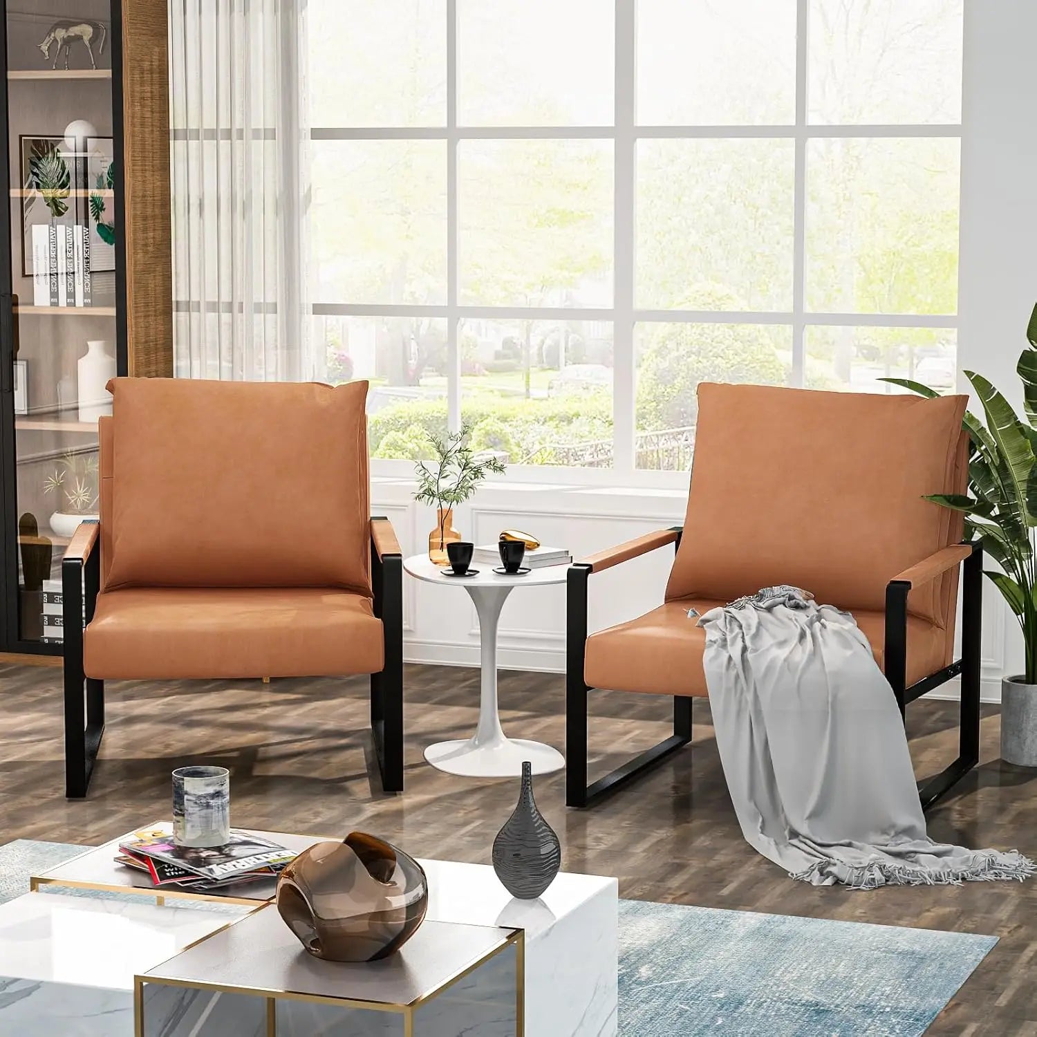 Leather Chair Set of 2, Extra-Thick Padded Backrest, Seat Cushion