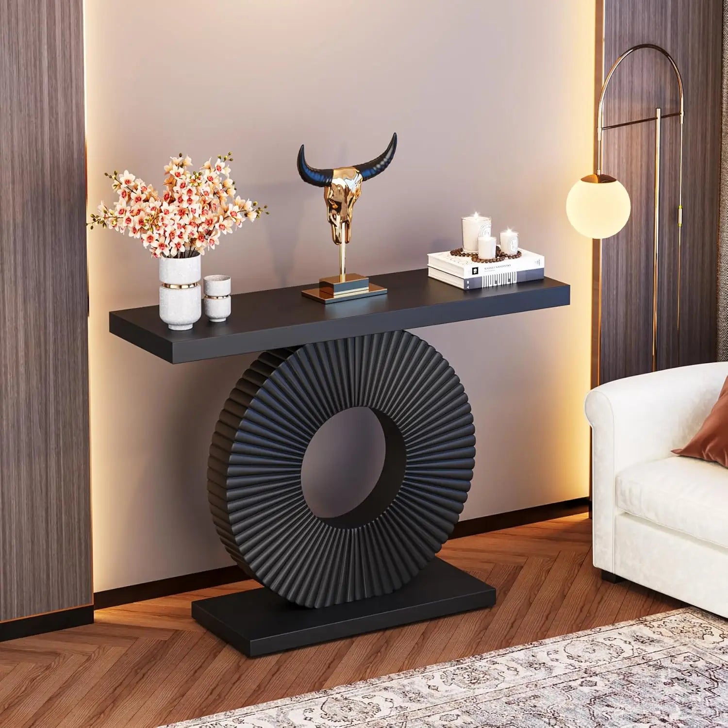 Modern Console Geometric Base, 40IN Wood Accent Table