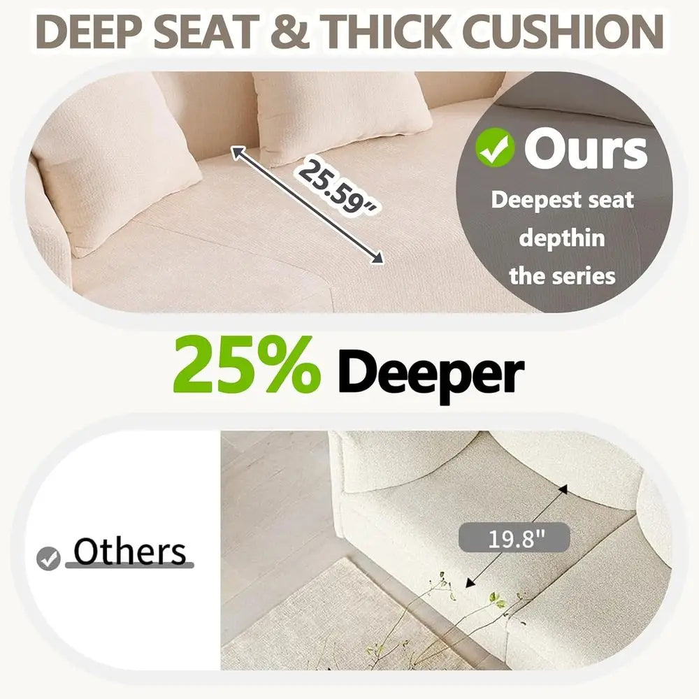 67” Plush Chenille Curved Loveseat, 3 Throw Pillows Extra Wide Armrests