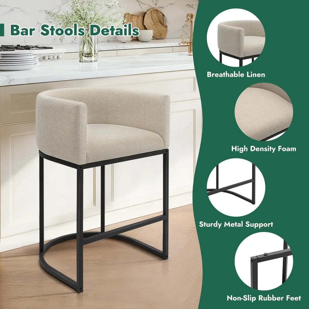 Counter Height Bar Stools, Set-of-3, 24IN Seat Height, Fabric Upholstered
