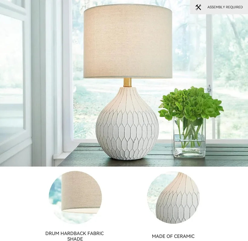Wardmont Contemporary Ceramic Table Lamp Drum Fabric Shade, On-Off Switch