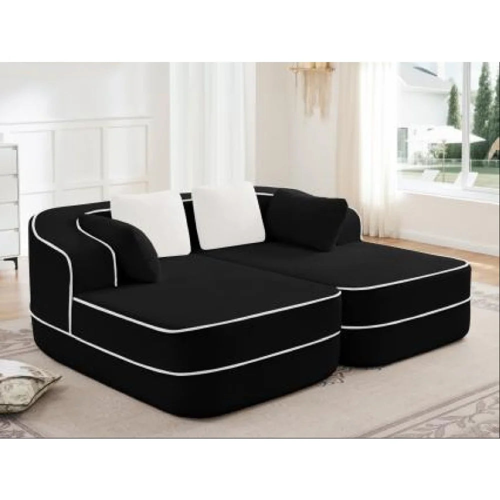 77.2" Fabric Boneless Sofa Couch with Double Chaises Sleeper Sofa