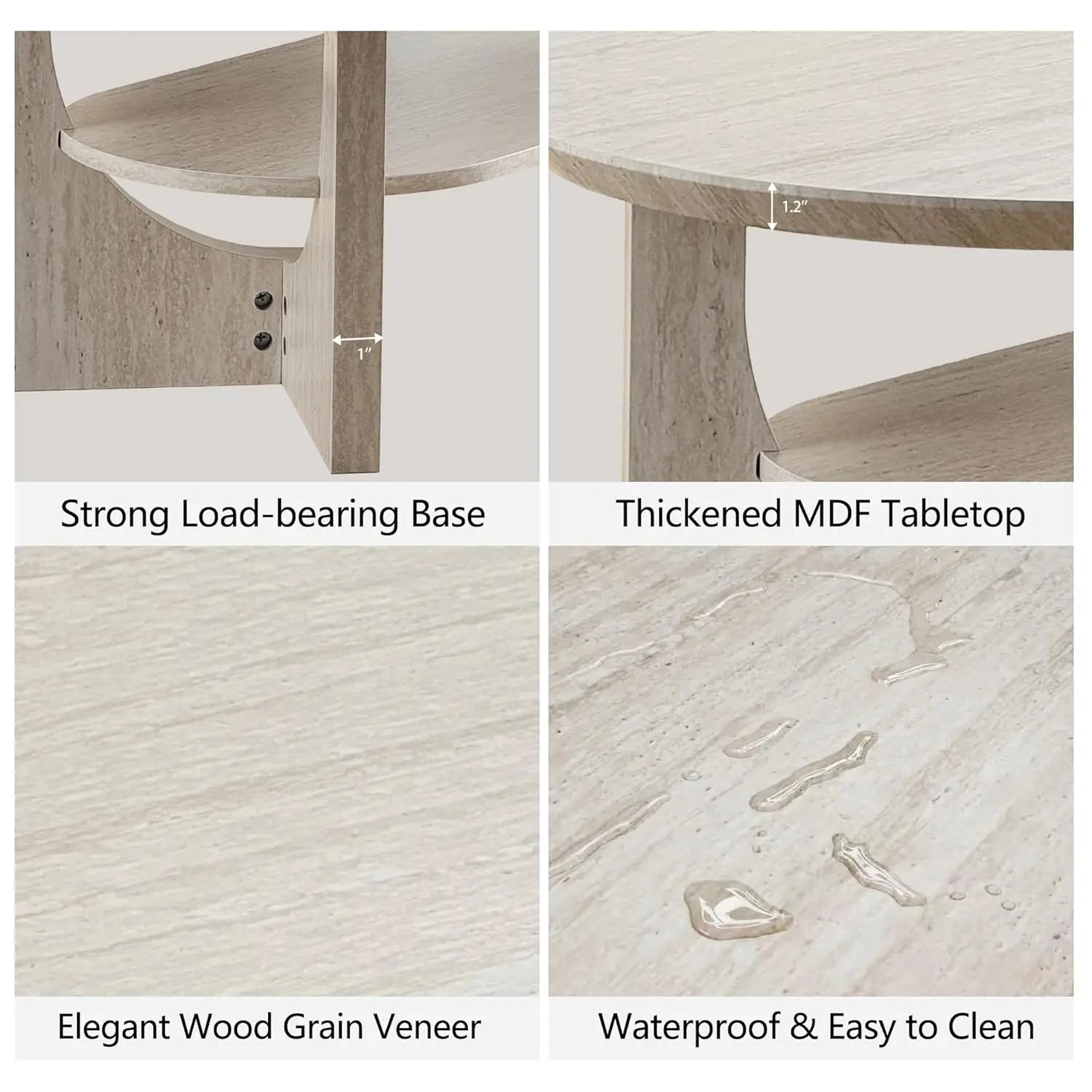 Oval 47IN Coffee Table, 2-Tier Faux Stone, Storage Shelf