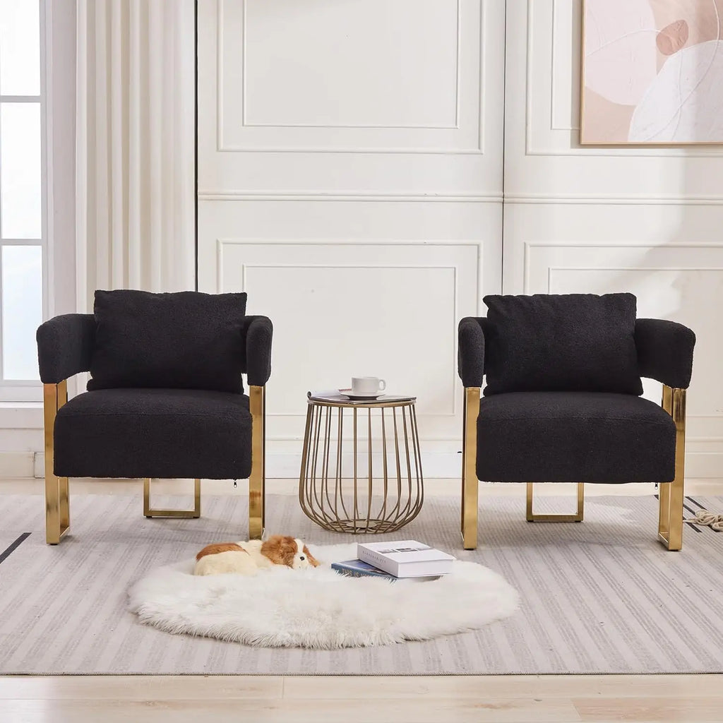 Barrel Accent Chairs 2pcs Upholstered, Gold Legs