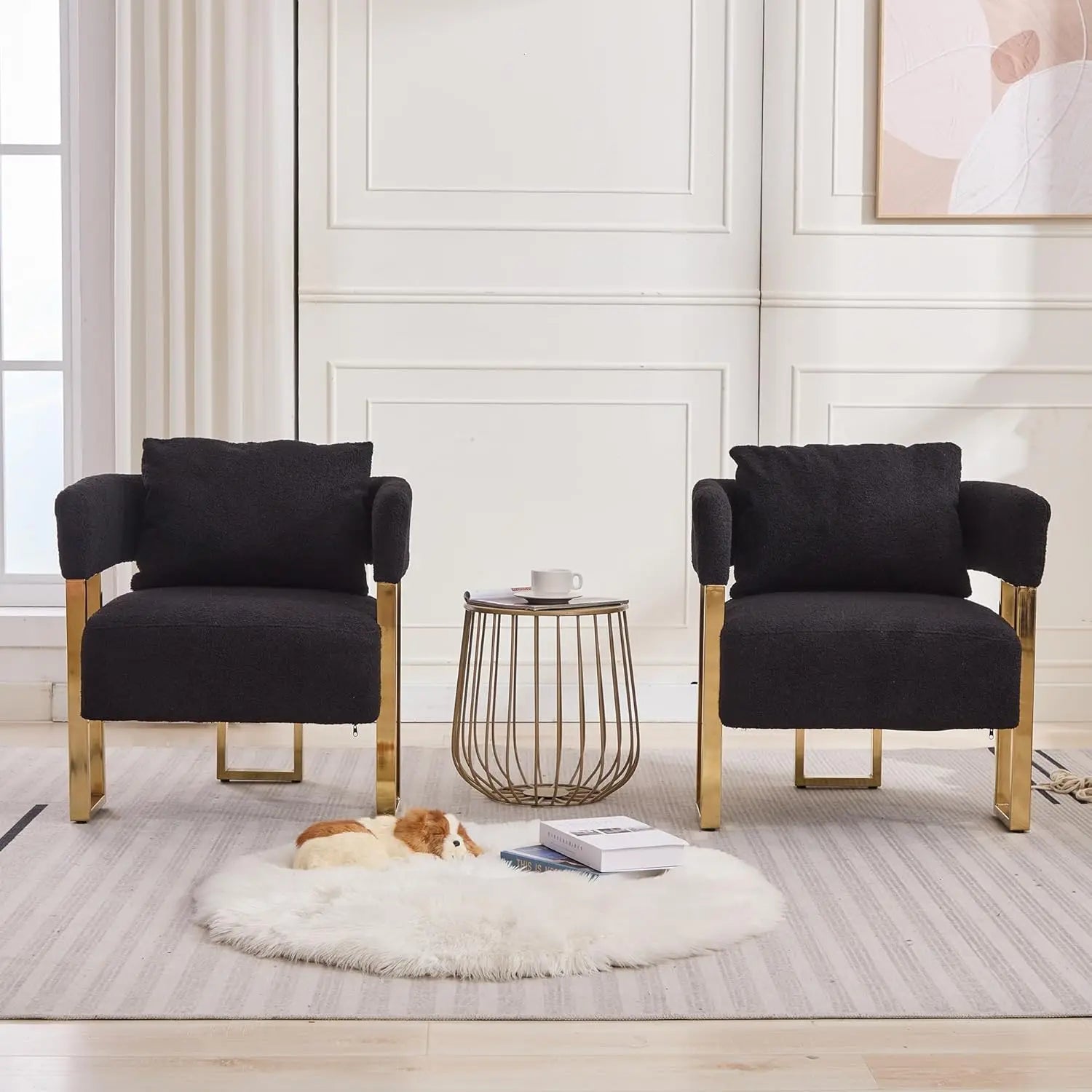 Barrel Accent Chairs 2pcs Upholstered, Gold Legs