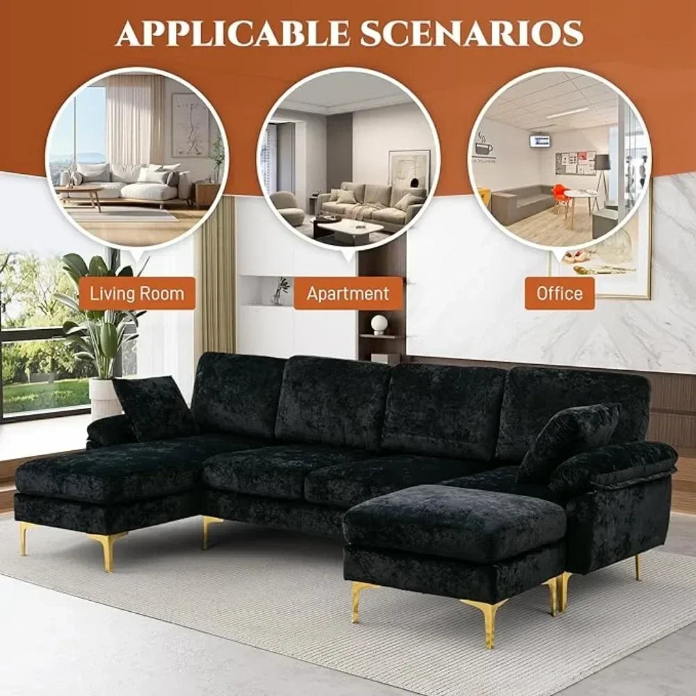 Velvet U-Shaped Convertible To L-Shaped Sectional 4 Seat Sofa