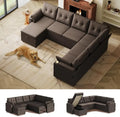 110'' Sectional 7-Seat U-Shape Pull-Out Sleeper, Storage Chaise, Pillows