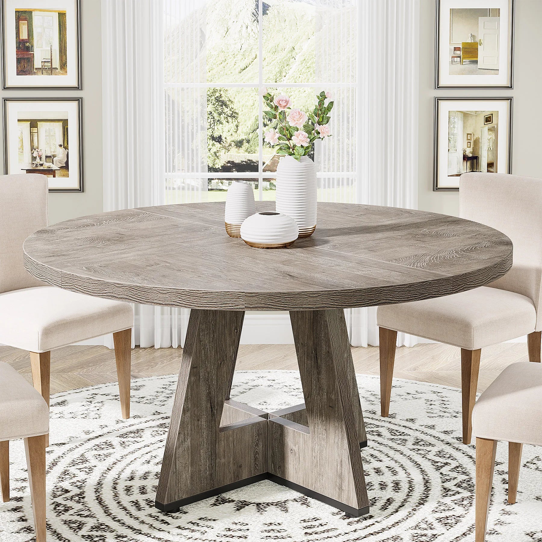 Round Dining Table, 4, 47IN Small Dinner Table
