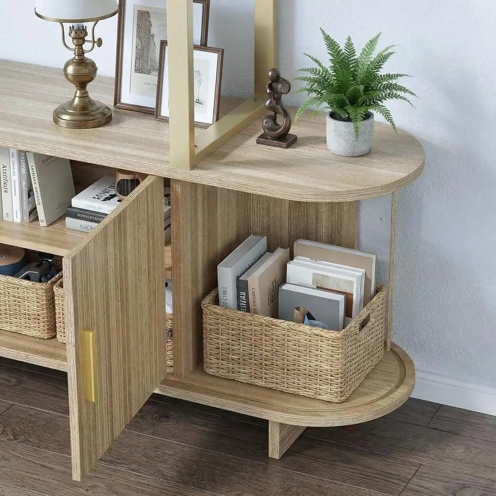 Elegant Tall Arched Wooden Bookcase Cabinet, Sliding Doors, Secret Compartments