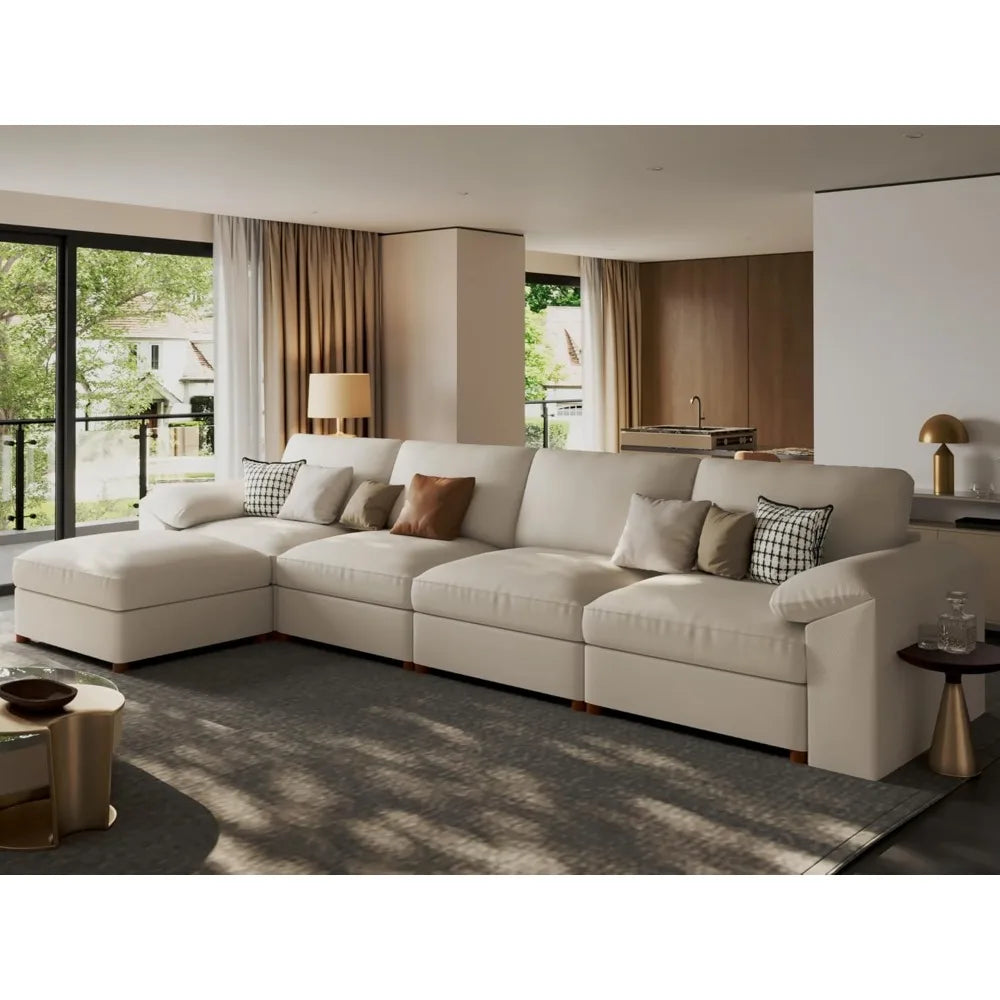 Oversized L-Shaped Leather Modular Sectional Sofa, Deep Seat