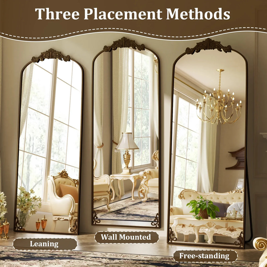 BEAUTYPEAK Full Length Mirror with Baroque Flower Head Design