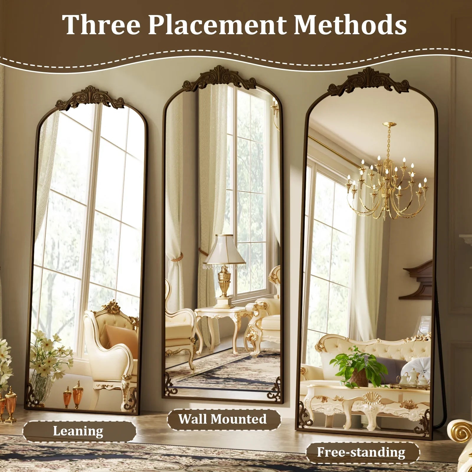 BEAUTYPEAK Full Length Mirror with Baroque Flower Head Design