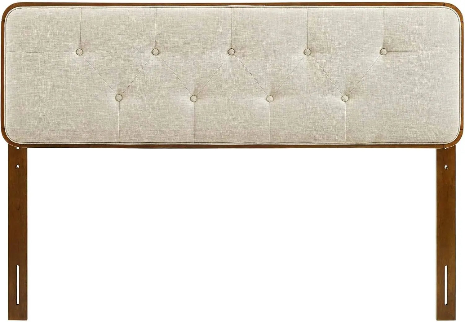 Tufted Full Fabric Wood Headboard Walnut Beige Bed Frame