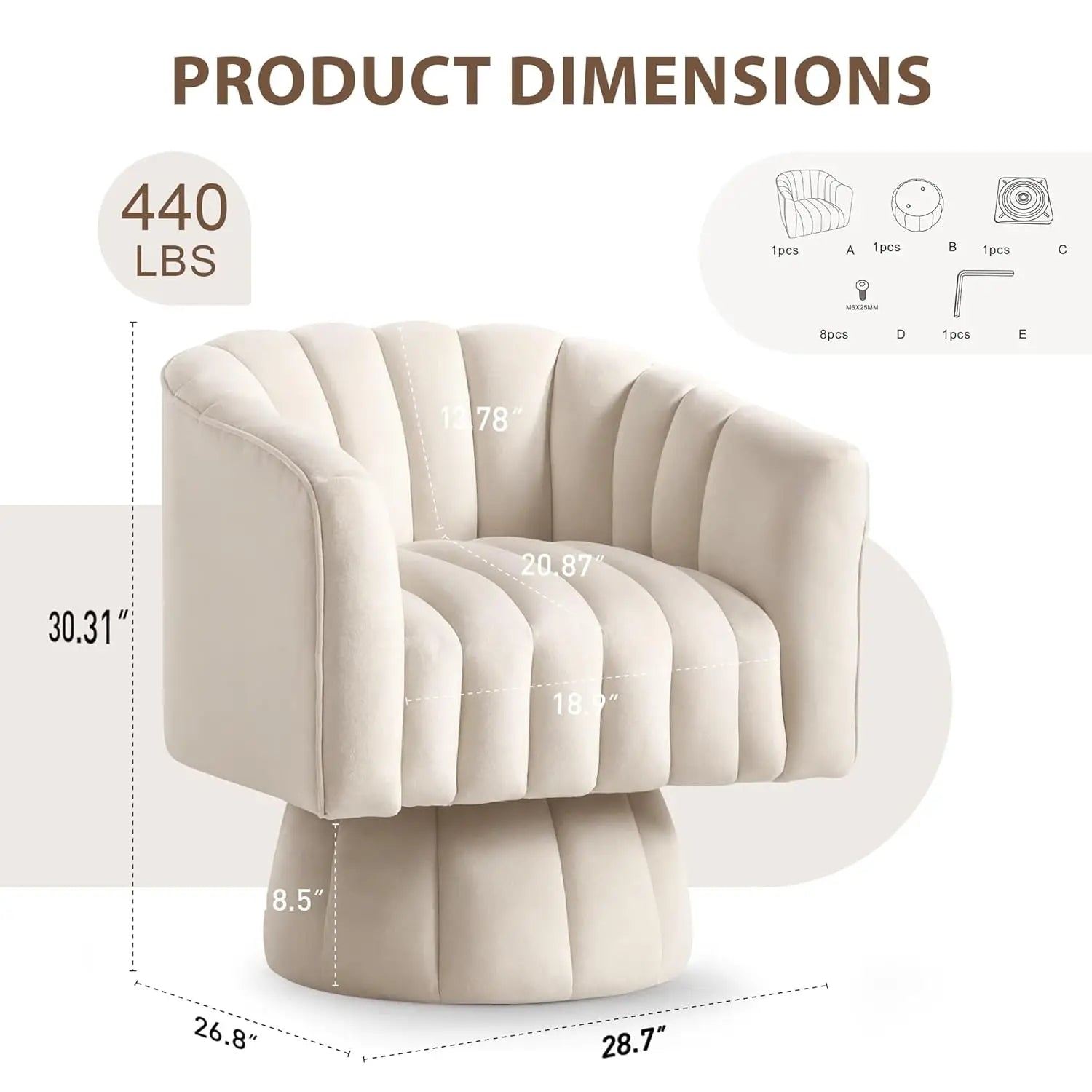 360° Swivel Barrel Chair, Wide Upholstered Velvet Fabric