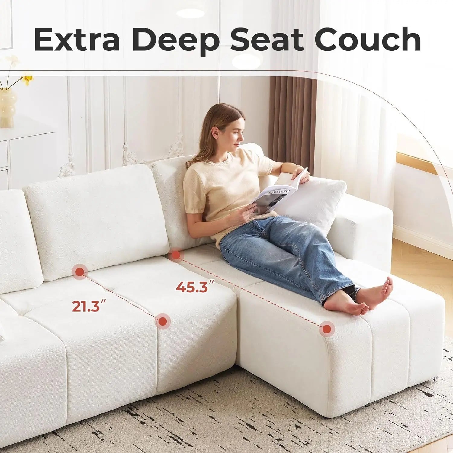 105" Boneless Cloud Chenille Upholstered L-Shape Sofa with Chaise