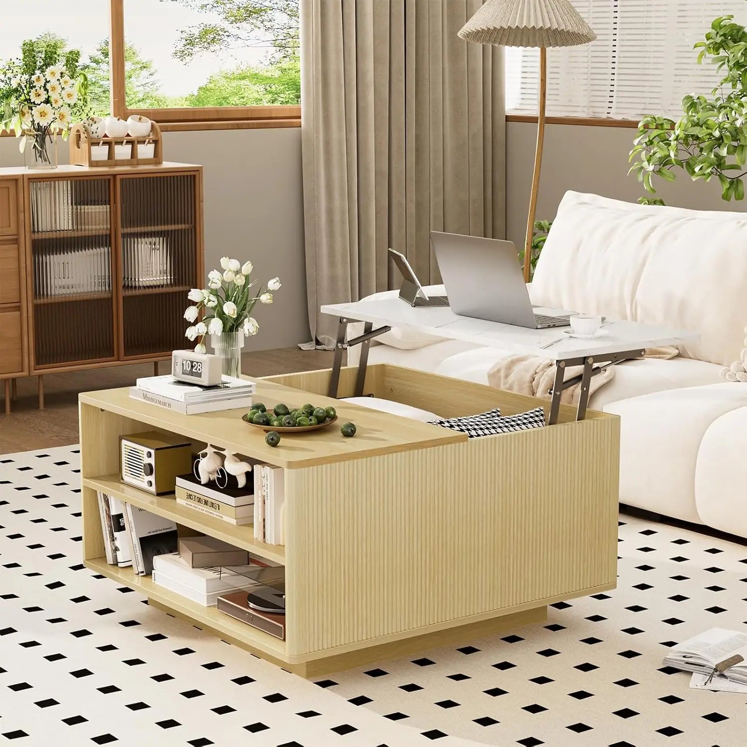 47" LED Coffee Table Lift Top Hidden Storage High Gloss