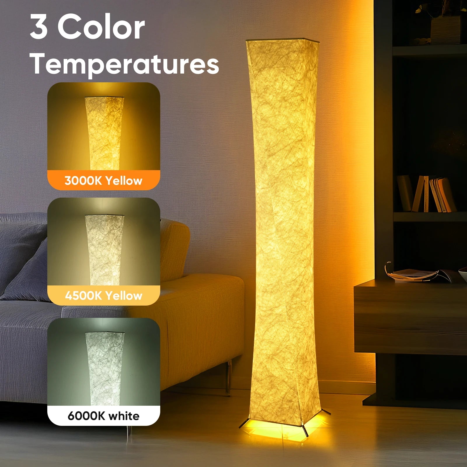 52" Soft Light Floor Lamp, Warm Light 3000K LED Fabric