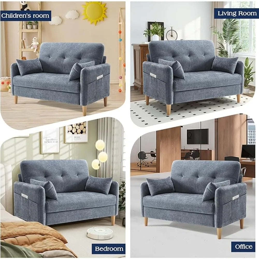47" Loveseat Sofa, Comy Chenille Fabric Throws Removable Cushion