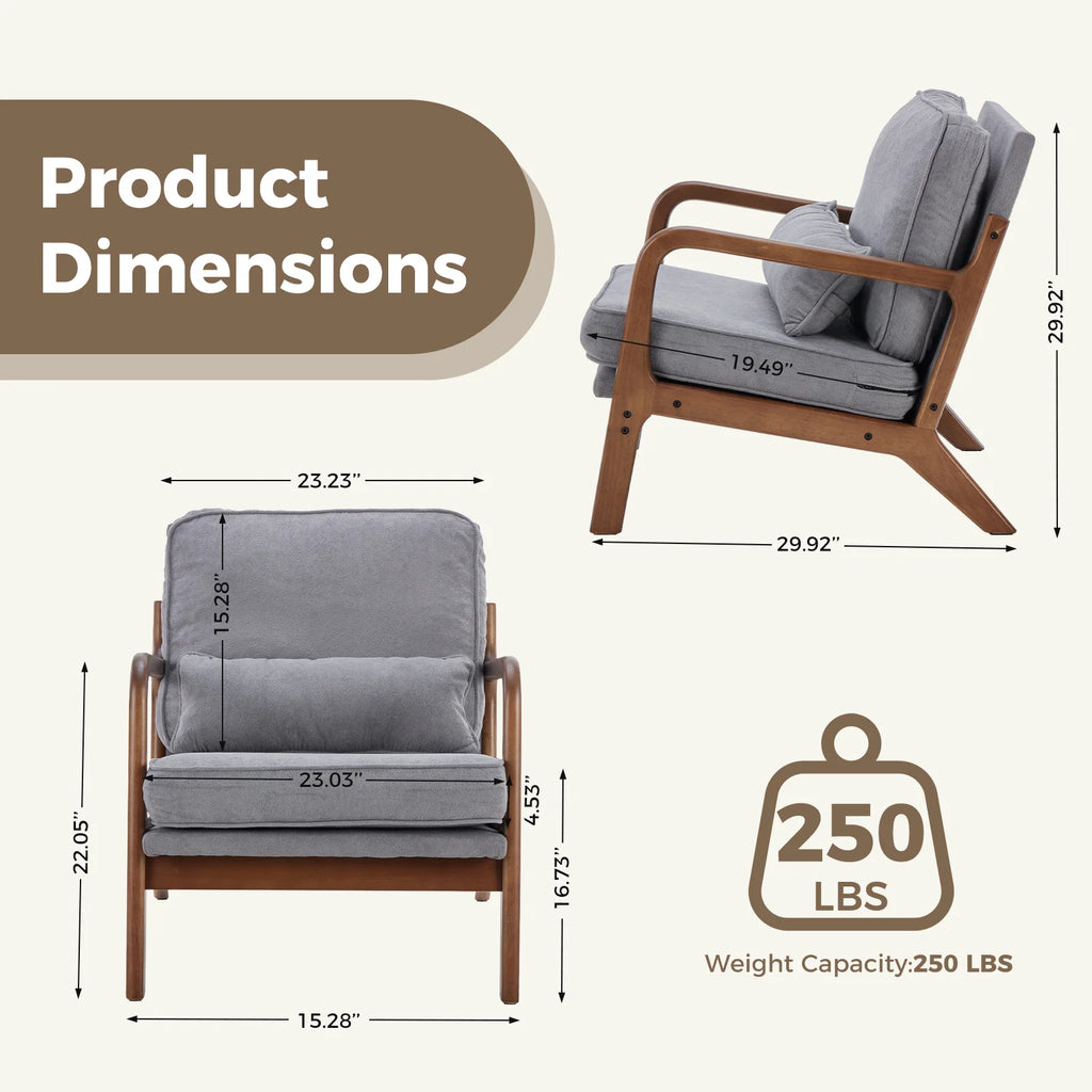 Chair Solid Wooden Frame, Arms and Waist Cushion