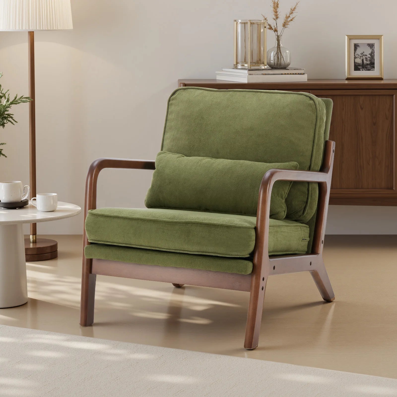 Chair Solid Wooden Frame, Arms and Waist Cushion