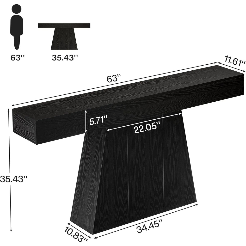63" Black Console Table, Narrow Long Sofa / Behind Couch Table