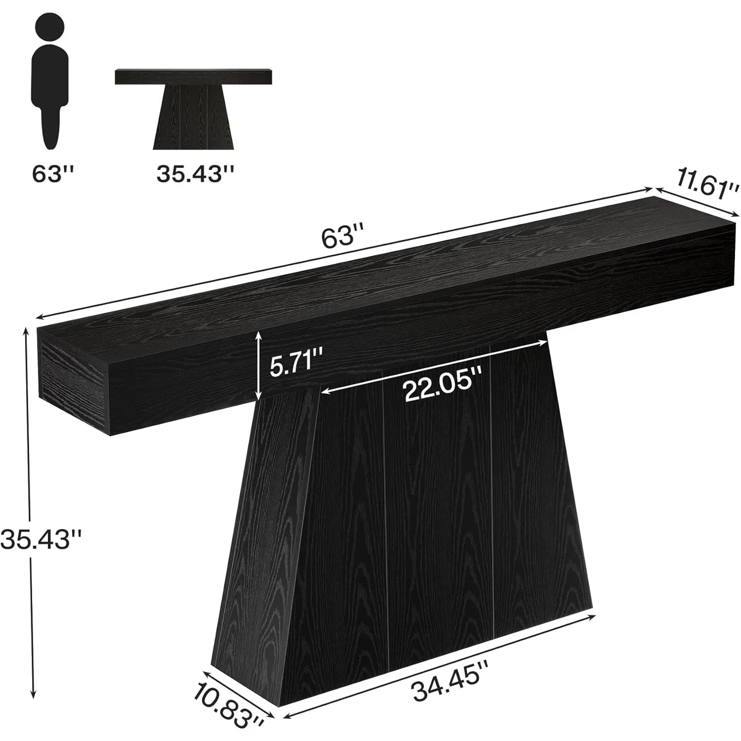 63" Black Console Table, Narrow Long Sofa / Behind Couch Table